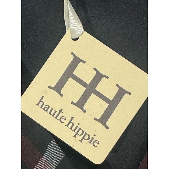 Haute Hippie Women’s Small Plaid Silk Dress Burgundy Black Asymmetrical Hem NWT - Picture 10 of 12